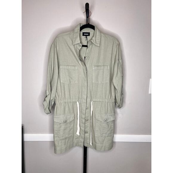 Monrow Sage Green Twill Long Sleeve Pocket Mini Shirt Dress Size Small NWT - Picture 6 of 10
